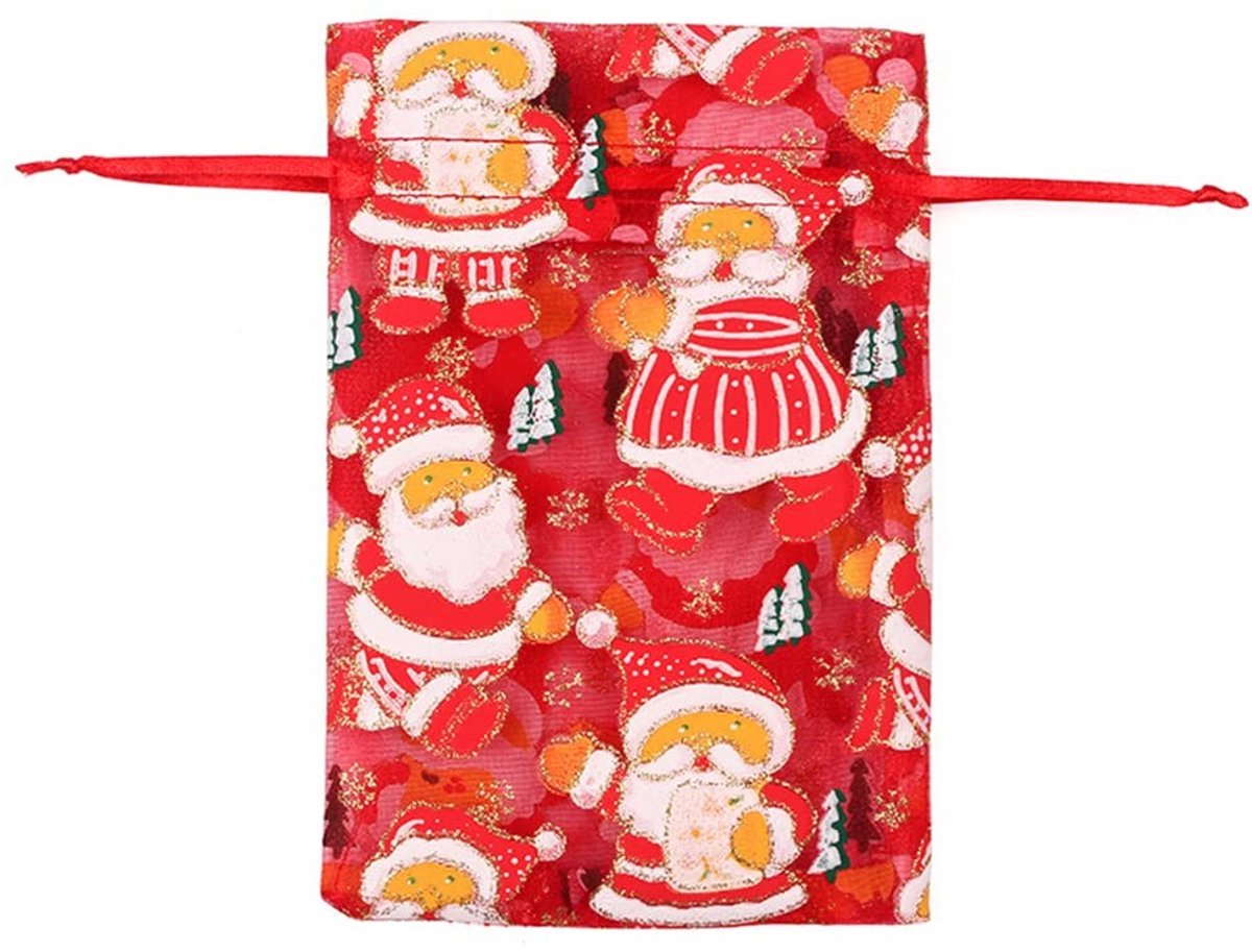 Dailygoods- Kerstzakjes 20 Stuks - Organza Zakjes - 13 x 18 cm - Cadeauverpakking - Sieraden/Snoep - Diverse Kerstpatronen - Cadeautas