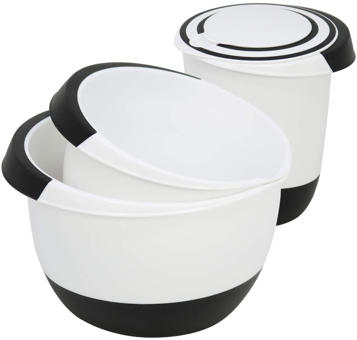 Dailygoods- Mengkommen Set van 3 - Antislip Handgreep - Stopvoet - Schenktuit - Stapelbaar - Praktische Kookhulp - Keukenkommen