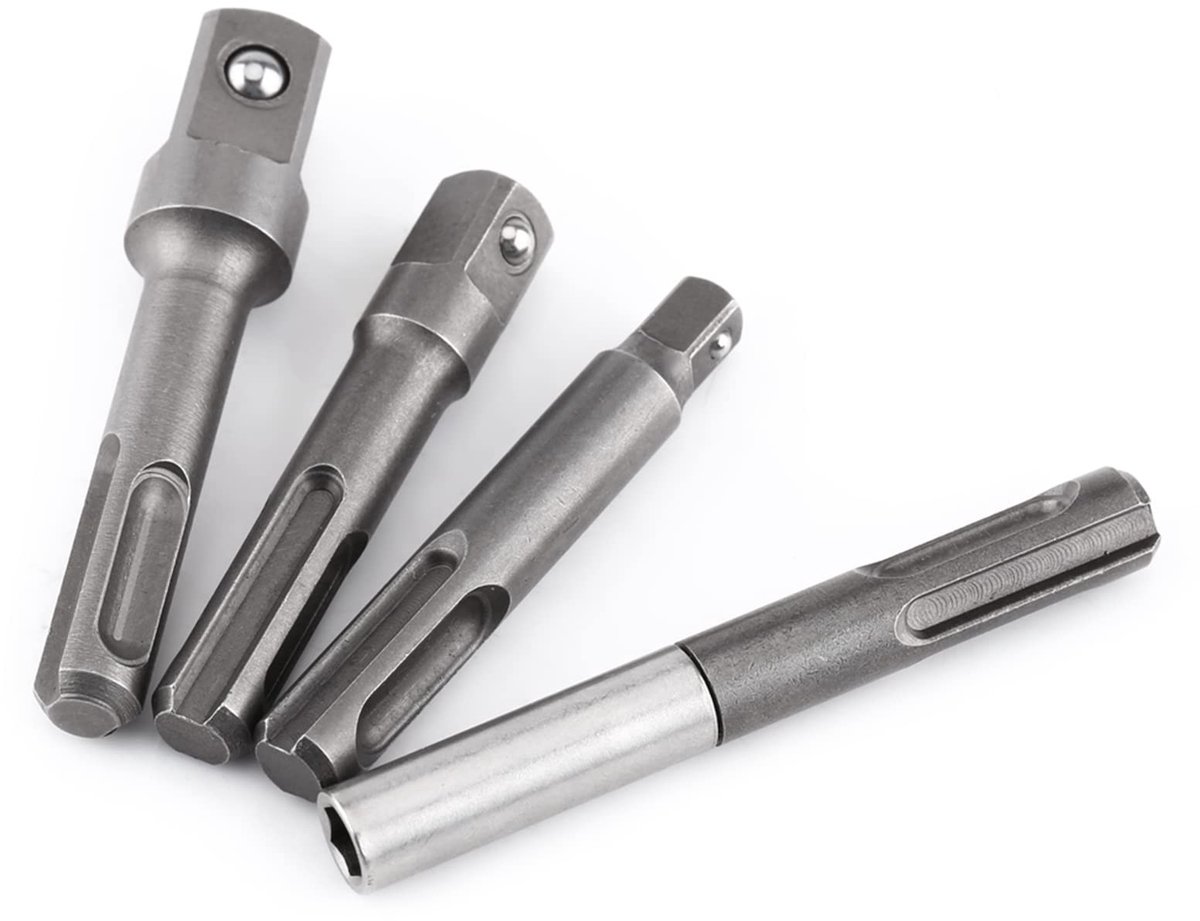 Dailygoods - SDS Plus Socket Adapter Set - Universele Verlengstuk voor Boormachines - 4-delig - Geschikt voor verschillende boormachines - Hoogwaardig...
