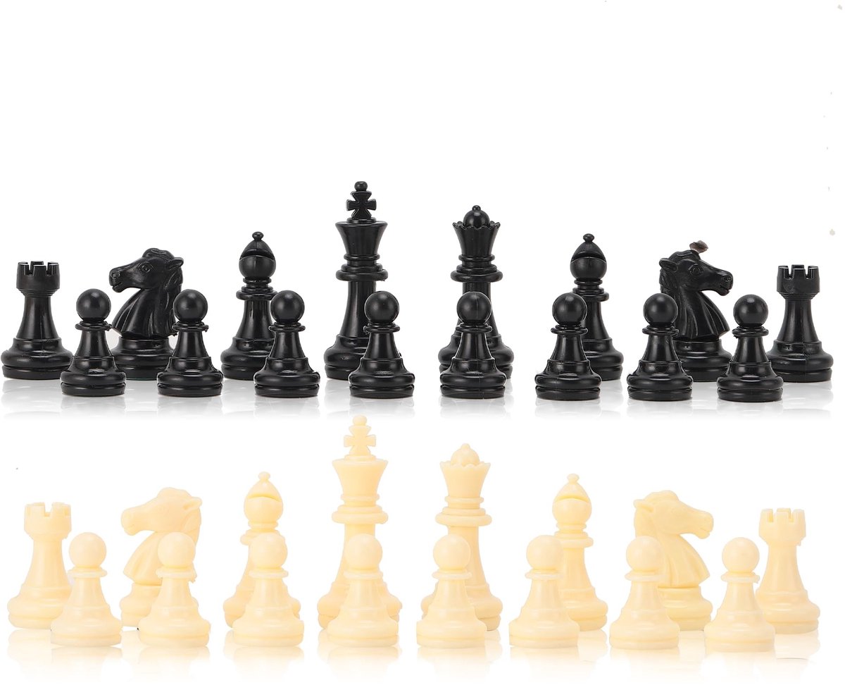 Dailygoods - Schaakspel - Kunststof Figuren - Maat M met Viltglijders - Wit en Zwart - 32 Stukken - Geschikt voor 6 jaar en ouder