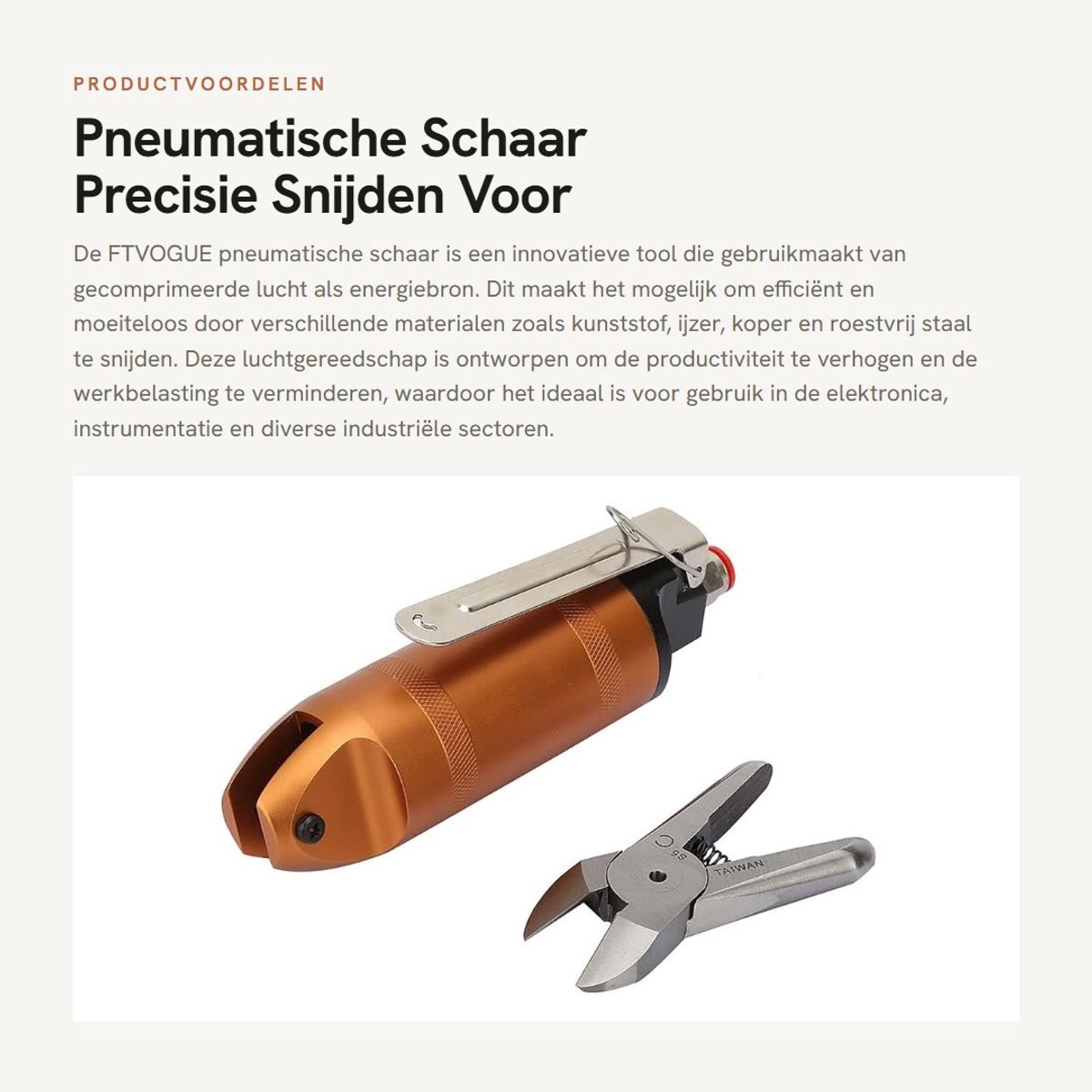 Dailygoods - Pneumatische Schaar - Precisie Snijden - Voor Metaal en Kunststof - 1.6-2.6mm - Gereedschap - Knipfunctie - Geschikt voor Hobby en Profes...