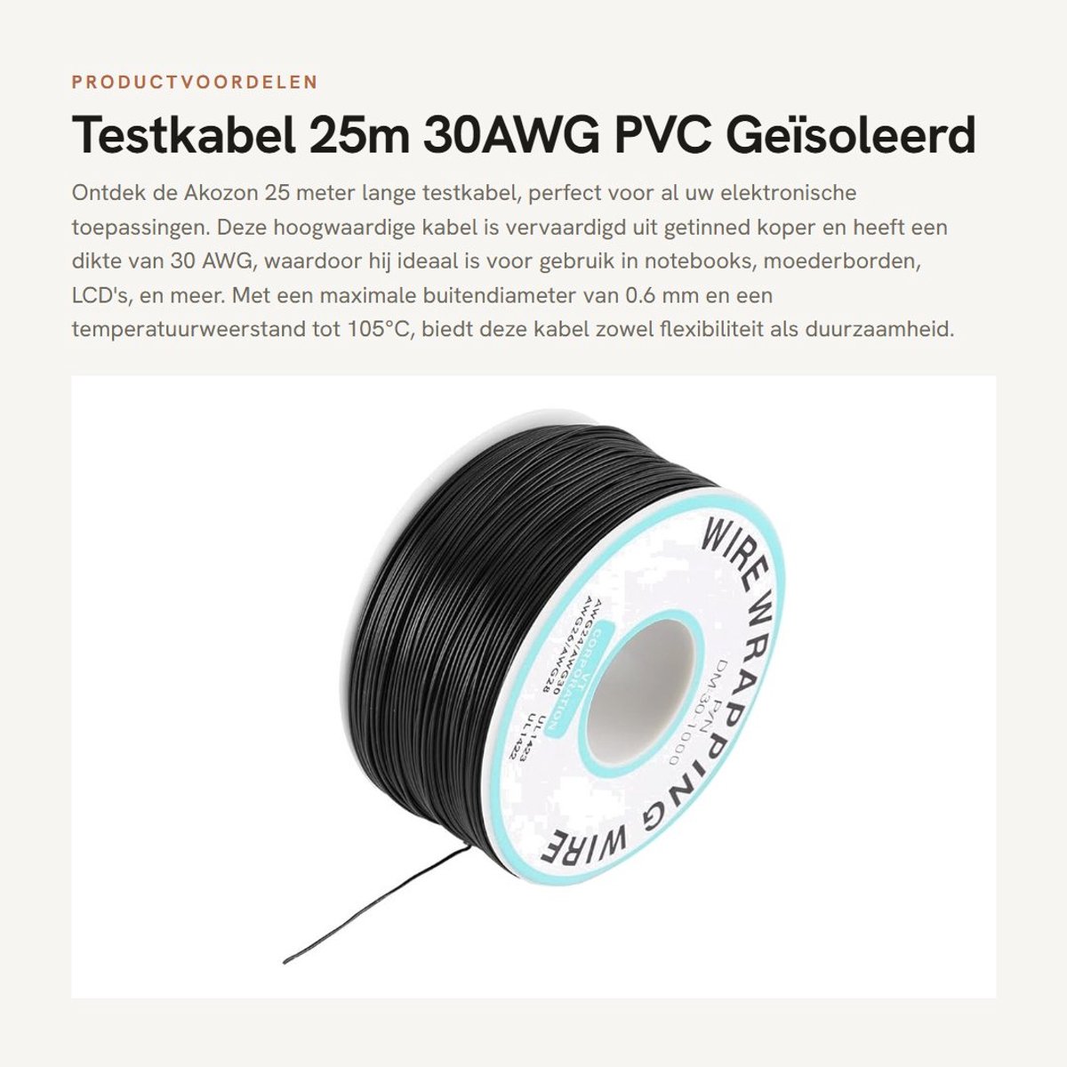 Dailygoods - Testkabel - 25m 30AWG PVC Geïsoleerd - Enkele Koper Draad - Elektrische Koppeling - Testmateriaal - Geschikt voor meten - 25 meter