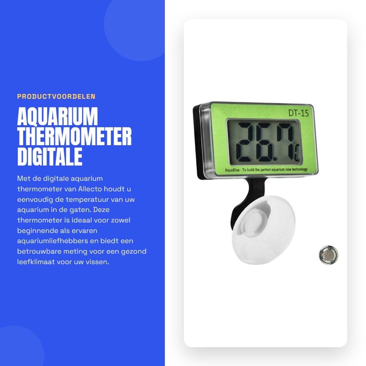 Dailygoods - Aquarium Thermometer - Digitale Temperatuurmeter - Compact ontwerp - Groene kleur - LCD Scherm - Perfect voor vissen en aquaria - 1 stuk