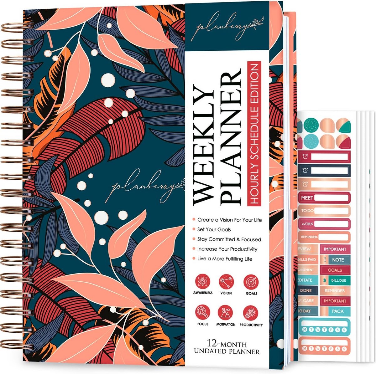 Urenplanner Organizer - Tijdmanagement Dagplanner - Productiviteit Vergroten - Onge dateerd Ontwerp - 20 x 27cm - Nachtblauw