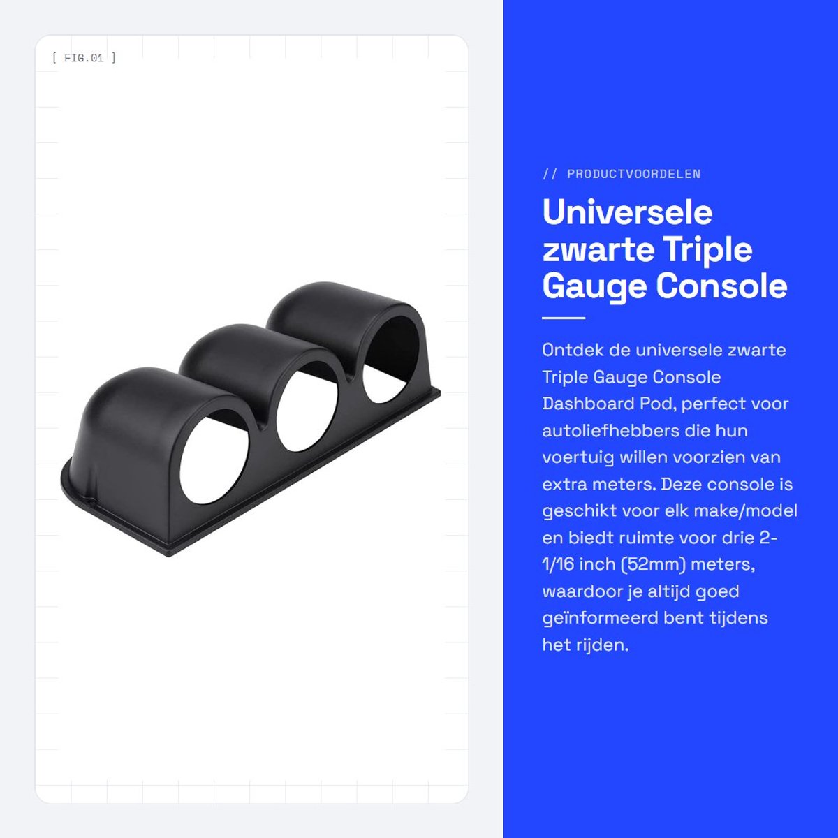 Dailygoods- Gauge Console Universeel - Triple Gauge Pod - Dashboard Beugel - ABS Kunststof - Voor 3 Meters 2-1/16 inch - Eenvoudige Installatie