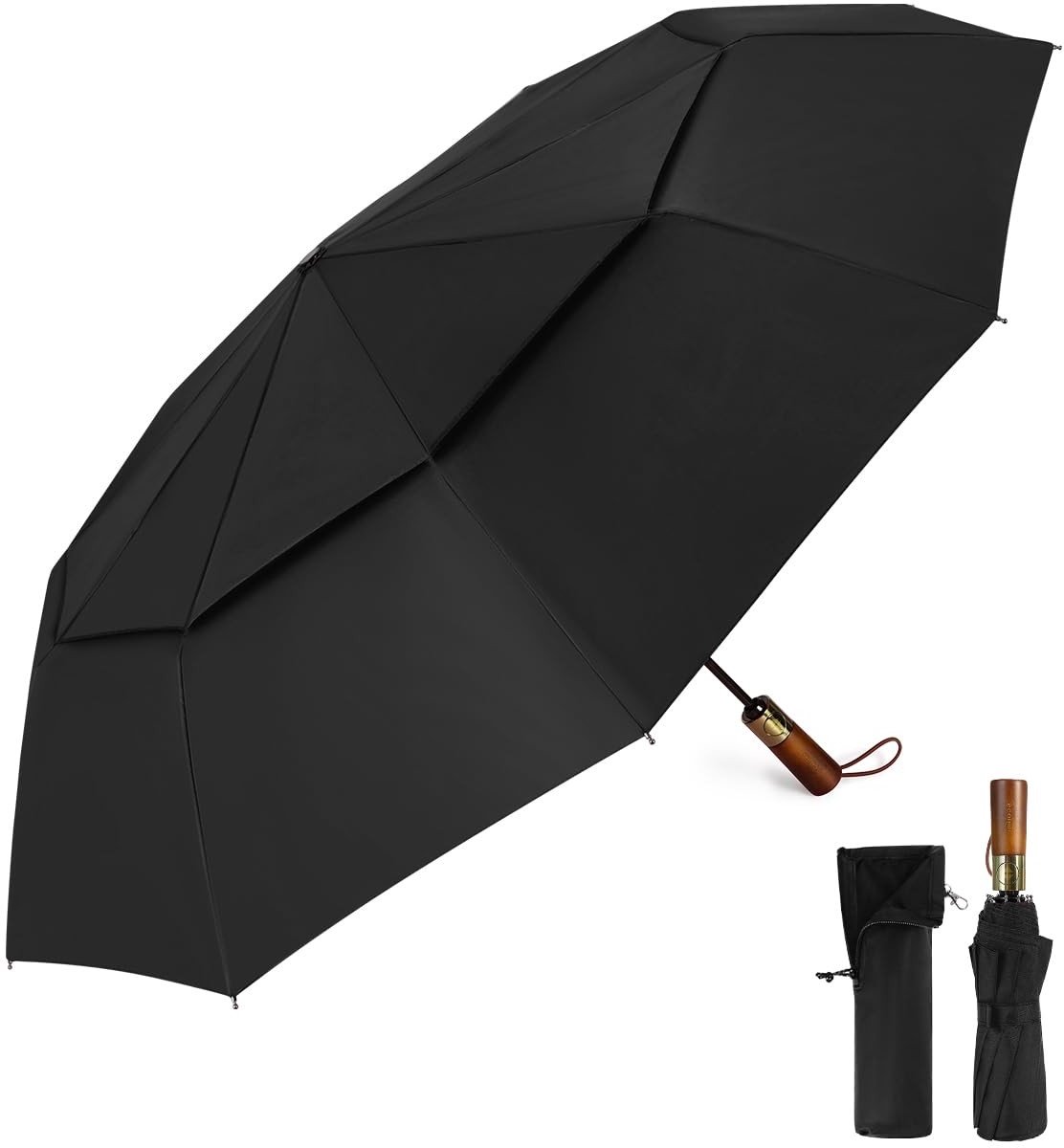 Dailygoods- Paraplu Winddicht - Opvouwbaar - Automatisch Openen/Sluiten - 10 Stevige Ribben - Gerecycled PET-Weefsel - Houten Handvat - Regenboogparaplu