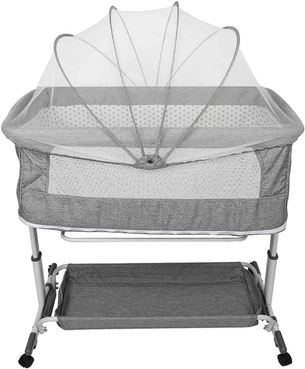 Babybed wieg - Bijzetbed peuter - Veilig slapen - In hoogte verstelbaar - 111 x 66 cm - Grijs