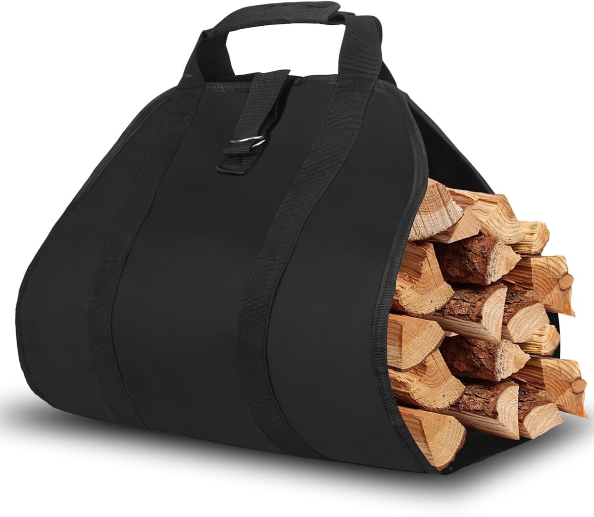 Haardhouttas - Houtdrager mand - Brandhout vervoeren - Waterdicht Oxford materiaal - 95 cm lang - Zwart