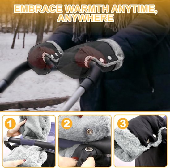 Kinderwagen Handwarmers - Mouwen Pram - Winterse Wandelingen - Waterdicht Winddicht - Universele Maat - Zwart — afbeelding 4