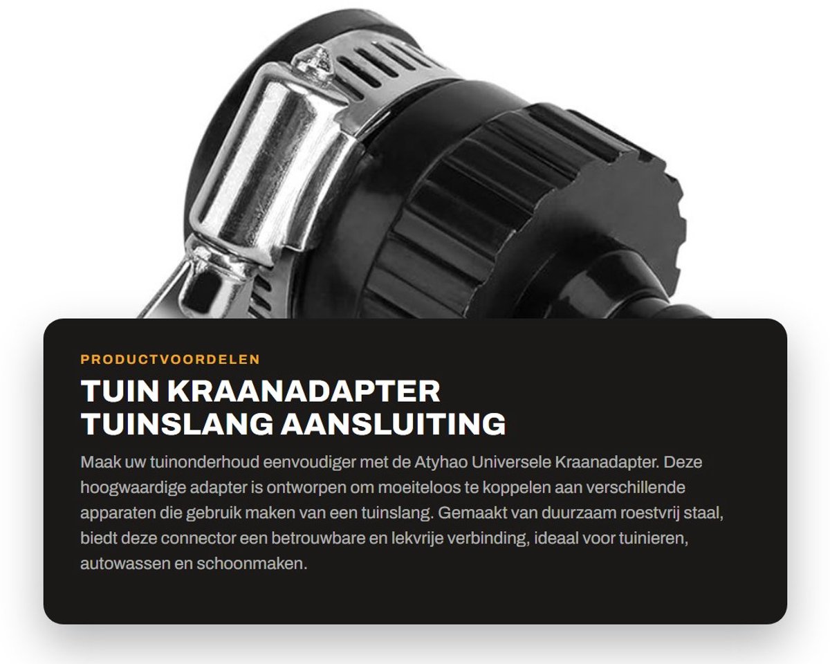 Dailygoods - Tuin Kraanadapter - Tuinslang Aansluiting - Duurzaam en Roestvrij - Zwart - Tuinaccessoire - Geschikt voor Tuinieren - Zwart