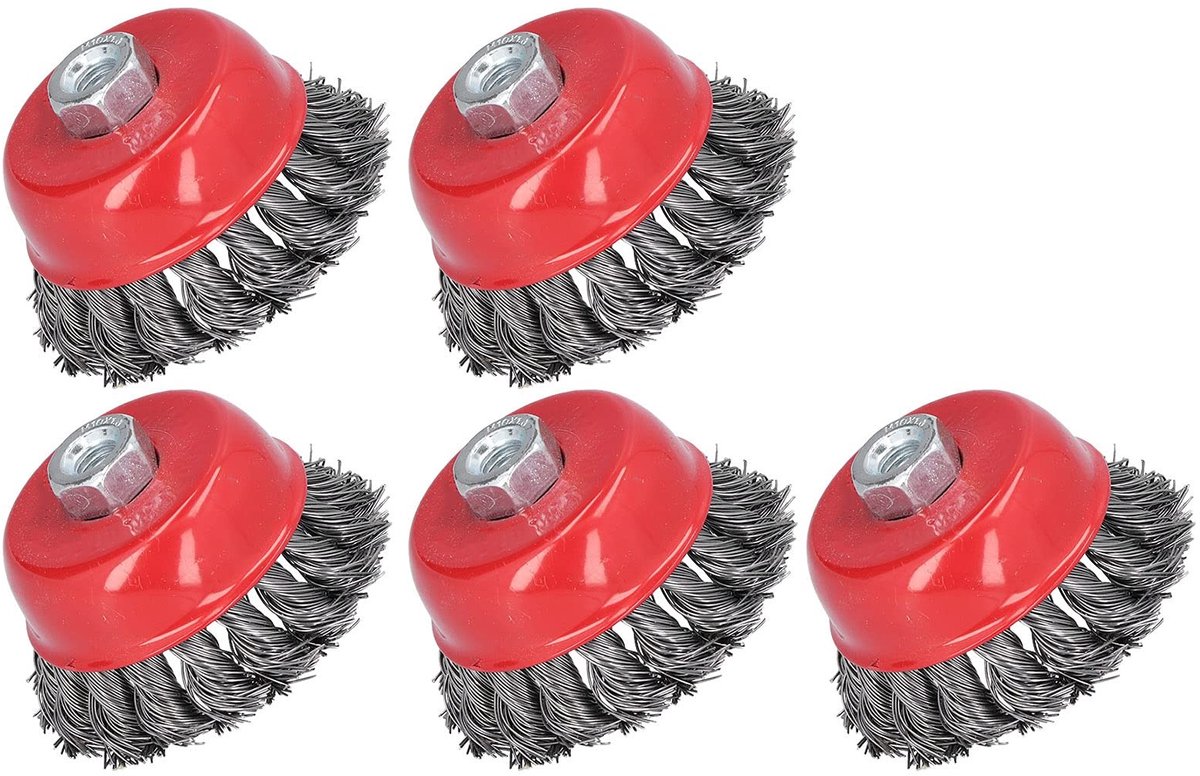 Dailygoods- Draadcupborstel Set van 5 - Roestverwijdering - Polijsten - M10 Schroefdraad - Hoogwaardig Staaldraad - Schokbestendig - Borstelset