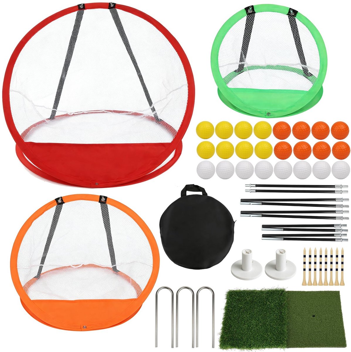 Dailygoods- Golfoefennet 6,1 x 6 x 5,35 m - Gazonmat - Putter - Bal - Draagbare Opbergtas - Training Binnen/Buiten - Golfnet