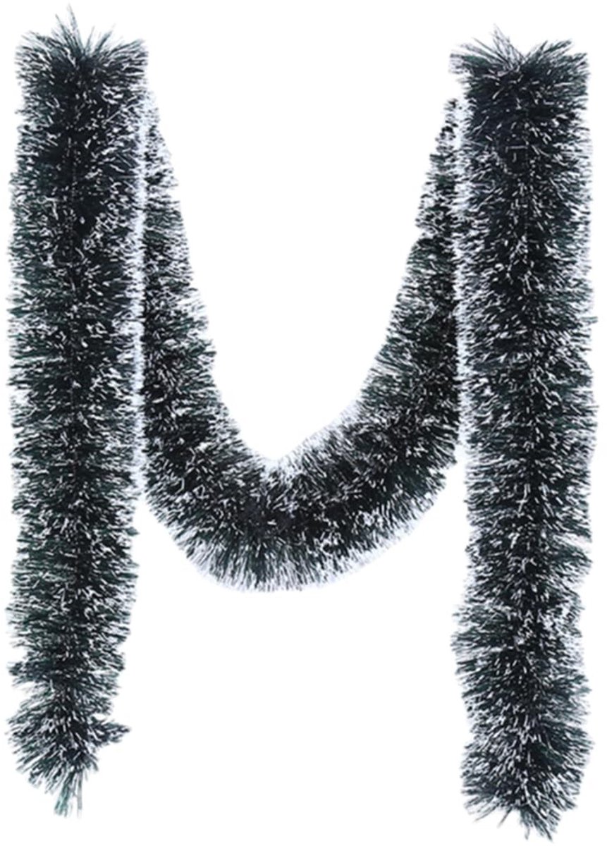 Dailygoods- Kerstslinger 4 m - Sneeuwwitte Linten/12 Rode Linten - Duurzaam Kunststof - Voor Binnen/Buiten - Onmisbaar voor Kerstdecoratie
