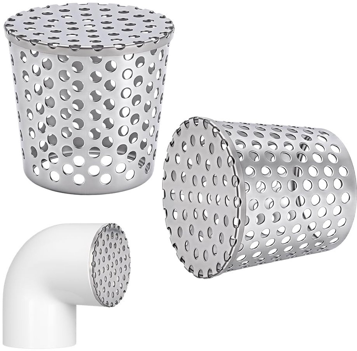 Dailygoods- Ventilatieafdekking Roestvrij staal - Ventilatierooster - Bladfilter - Gootafdekking - 7,1 x 6 ~ 7,5 cm - Duurzaam en gelast