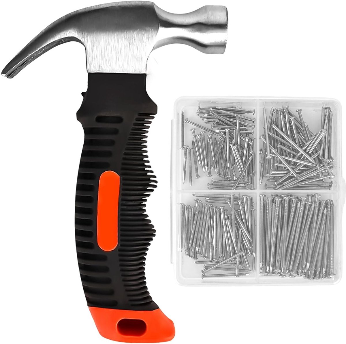Set van 200 Wandspijkers met Kleine Klauwhamer en Antislip Handvat voor Reparatie en Doe-Het-Zelf Projecten