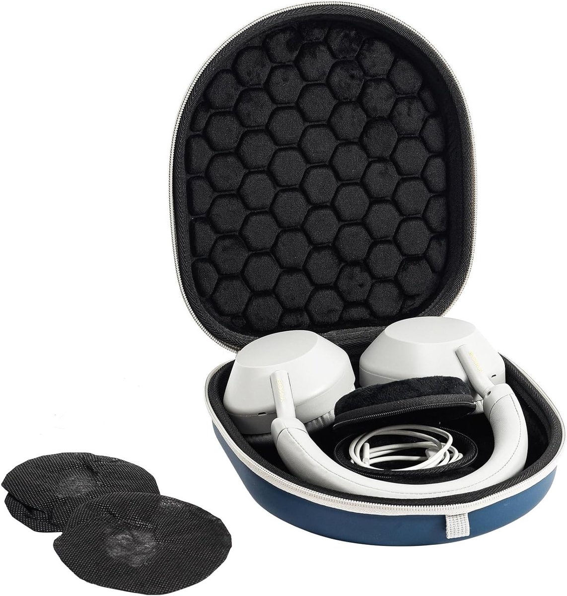Hoofdzak voor Noise Cancelling Hoofdtelefoons - Geschikt voor Sony WH-CH520, WH-CH720N, WH-1000XM5, WH-1000XM4, Bose 700 en QC35 II - Inclusief 2 Stofhoezen - Navy Blauw