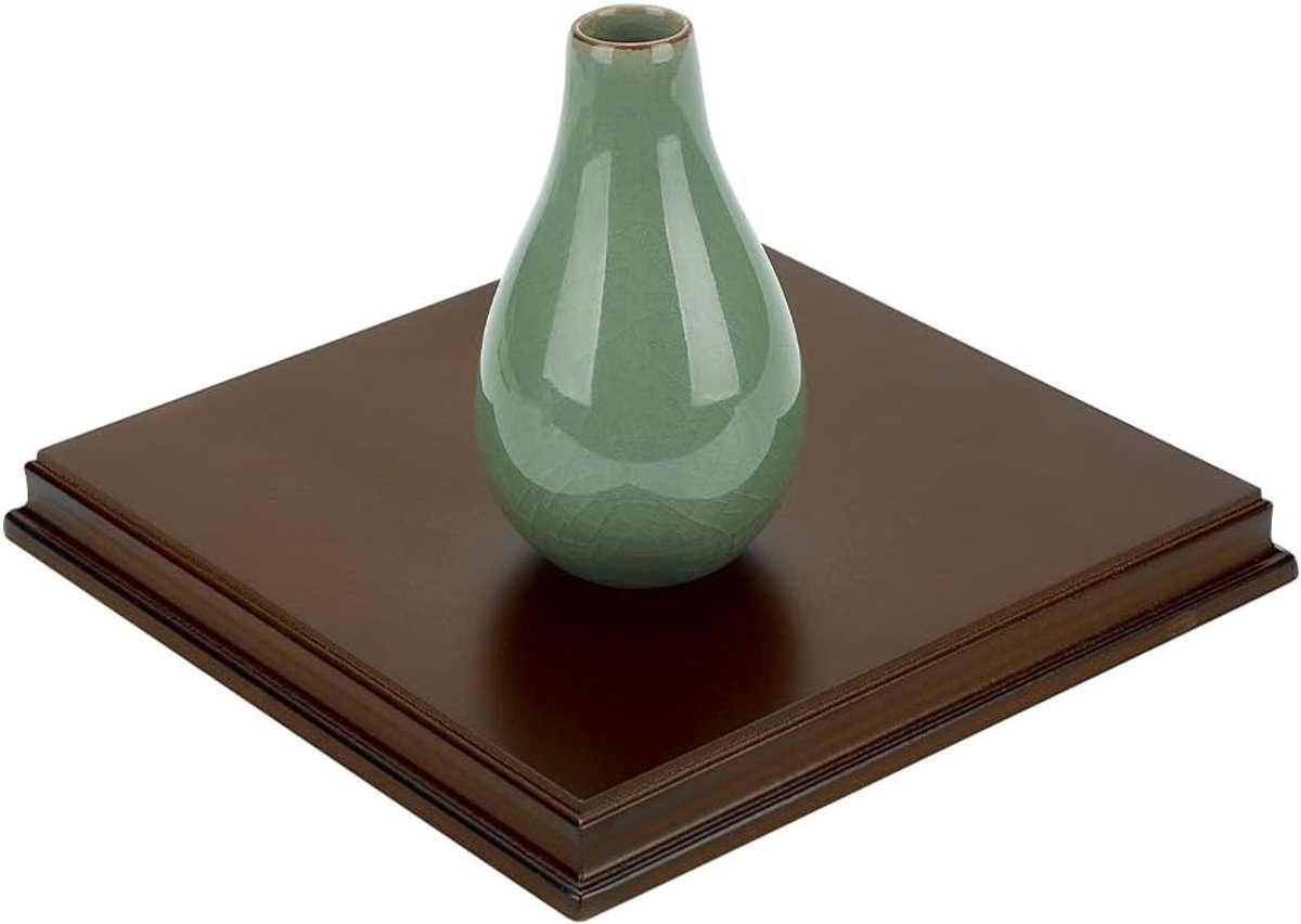Vierkante Houten Standvoet in Kokosbruin 17.2 x 17.2 x 1.8 cm - Grote Houten Basis voor Presentatie van Edelstenen, Sieraden en Decoratieve Objecten