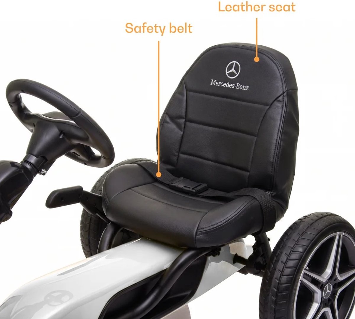 Mercedes Skelter 3 tot 7 jaar – Officieel Gelicentieerde Go Kart met Lederen Zitje & Claxon – Kindervoertuig met Verstelbaar Zadel, EVA-Wielen & Handrem – Wit — afbeelding 3
