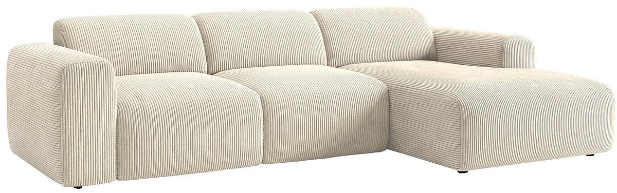 Vente-unique Grote hoekbank rechts met elektrisch uitschuifbare zitting in beige fijn ribfluweel - POGNI van Maison Céphy