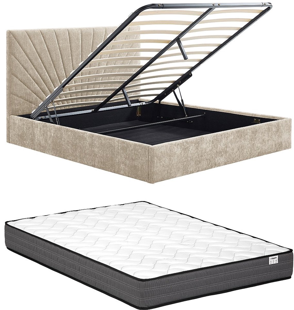 Vente-unique Bed met opbergruimte stof beige 180 x 200 cm (Super King Size Bed)