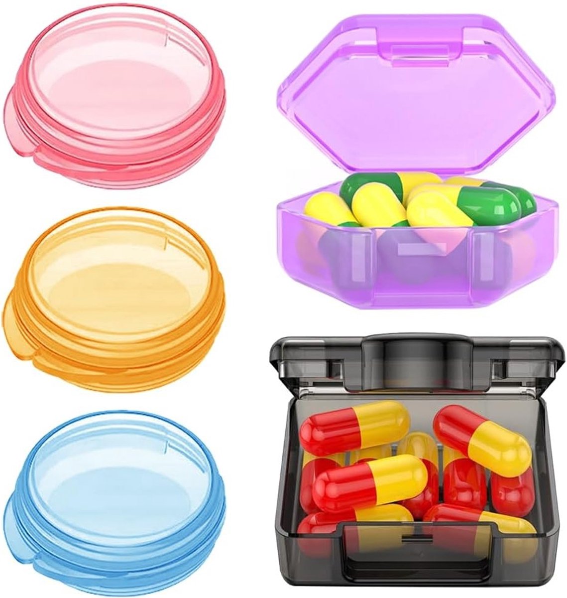 Kleine pillendoos set van 5, vochtbestendig, medicijnorganisator, ideaal voor vitamines, reisvriendelijk en doorzichtig ontwerp voor eenvoudig gebruik