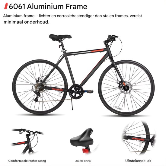 Racefiets - Voor heren en dames - 7 versnellingen / dubbele schijfrem / lichtgewicht frame - Aluminium / Zilver / Maat L (71 cm) van Merkloos — afbeelding 5