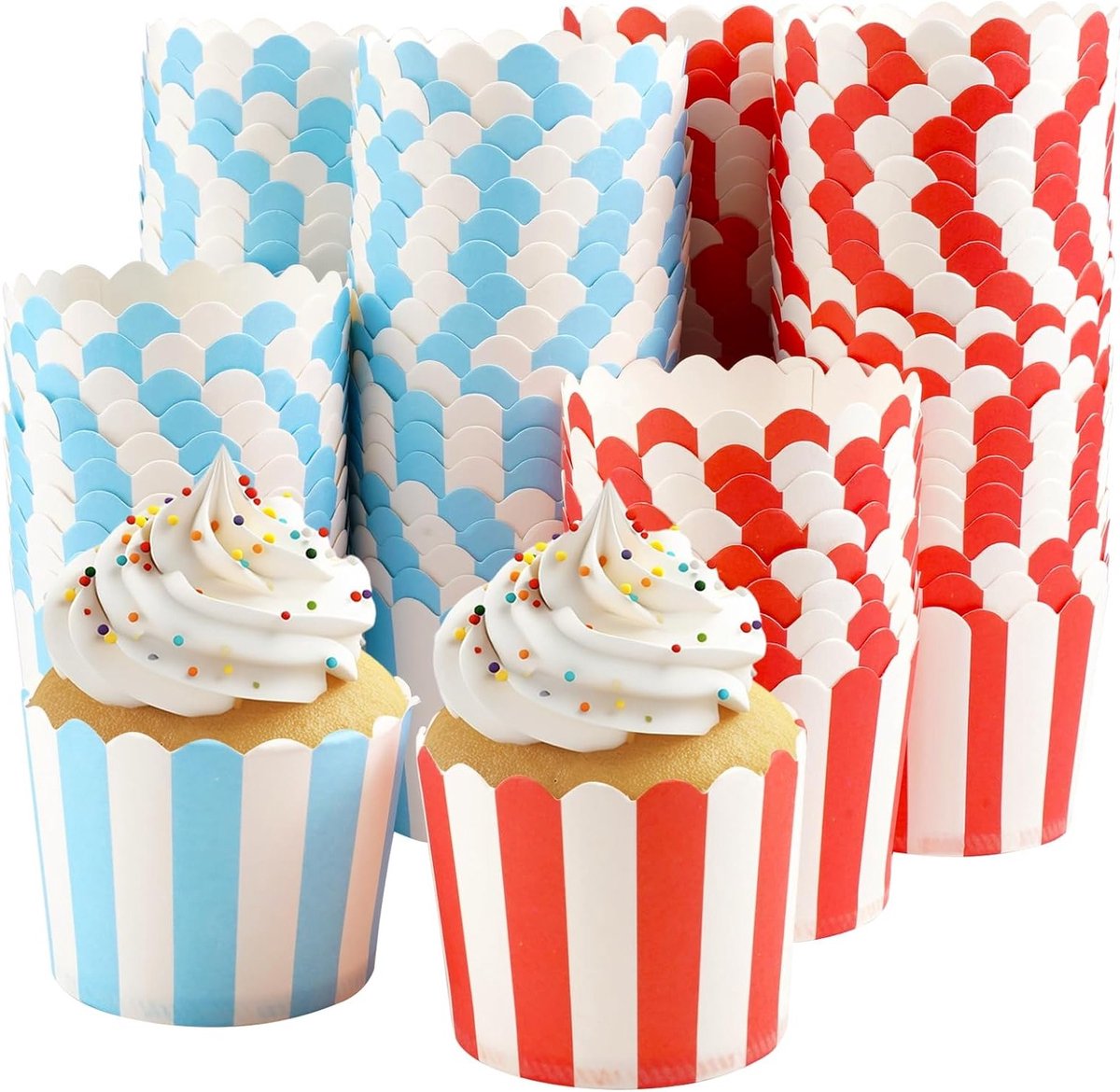 Set van 100 Papieren Muffinvormen voor Bakken, Ideaal voor Cupcakes, Snoep en Taartjes, Stevig en Duurzaam Ontwerp in Rood en Blauw