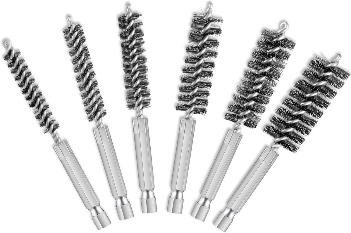 Set van 6 Draadborstels voor Boormachines met Handvat en 1/4 Inch Hexaansluiting voor Effectieve Reiniging van Diverse Oppervlakken