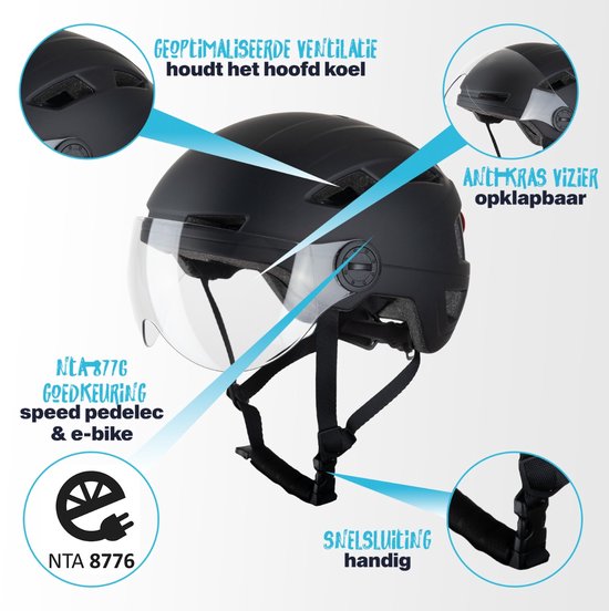 Casque VINZ Munda Speed ​​​​Pedelec | lampe LED | Viseur | NTA8776 - Zwart