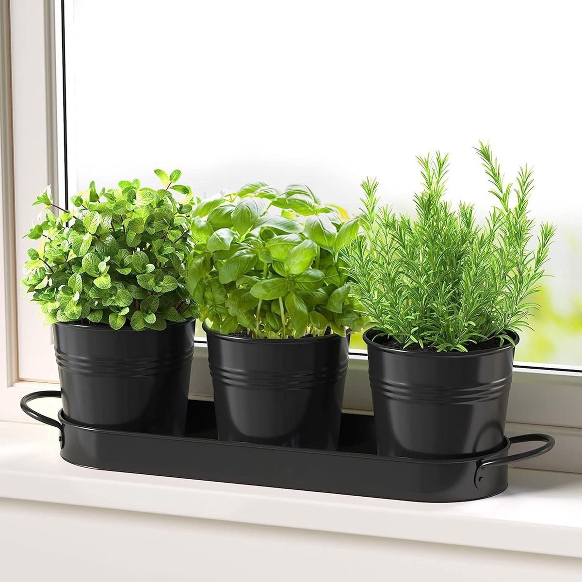 Set van 3 Decoratieve Kruidpotten voor Keuken, Geschikt voor Bloemen en Planten, Stijlvolle Metaal Potten