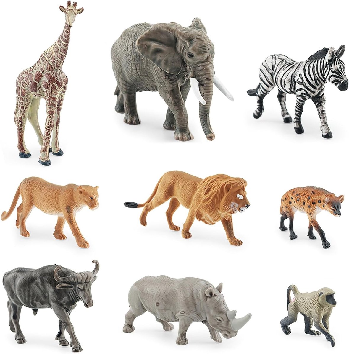 9 Delige Set Dierfiguren, Safari Dieren, Mini Bosdieren en Boerderij Dieren van Vinyl voor Kinderen