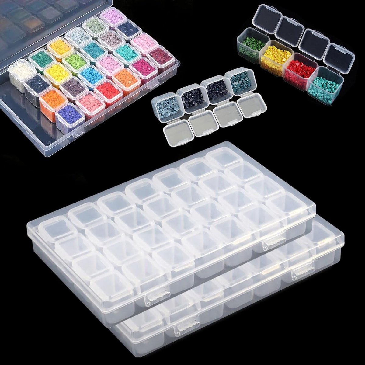 Sorteren en Opslaan: 2 Stuks Dozen met 28 Compartimenten voor Sieraden, Nagelkunst en Diamant Schilderijen - Duidelijke Plastic Opbergdozen van 17.5x11cm