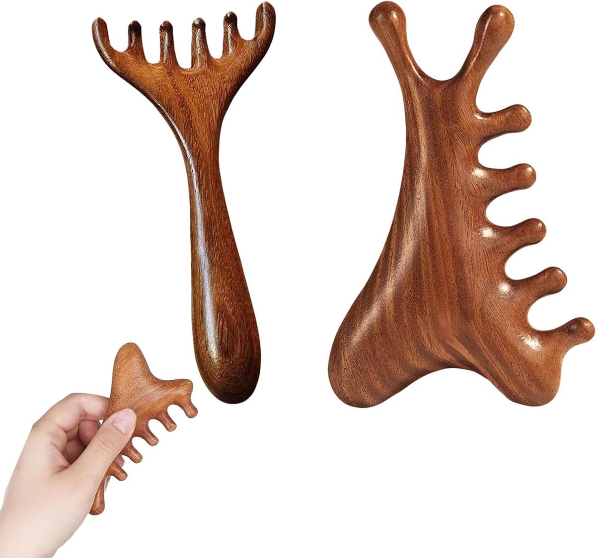 Multifunctionele Houten Massagekam voor Hoofd, Gezicht en Lichaam - 2 Stuks, Ontspannende Massage Tool voor Stressverlichting en Bloedcirculatie