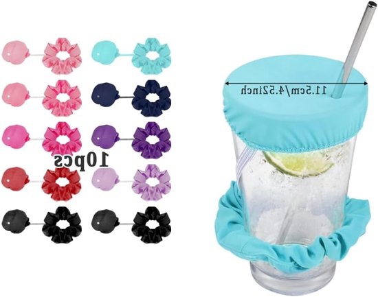 Druppelbeschermingsarmbanden, 10 stuks haarbanden voor drankafdekking, scrunchies voor feesten, strand en bar, haarelastieken in 9 kleuren — afbeelding 5