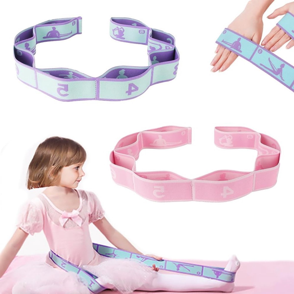 2 Stuks Yoga Stretchband met 8 Lussen voor Effectieve Rek- en Strektraining, Ideaal voor Pilates, Dans en Gymnastiek