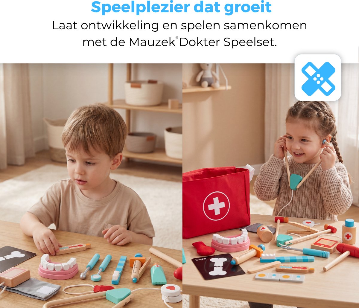 Mauzek® Dokterset Speelgoed - Montessori Speelgoed - Inc Dokterstas - Dokter Speelgoed - Dokterskoffer - Doktersset - Houten Speelgoed - Educatief Speelgoed - Peuter Speelgoed - Jongens - Meisjes - 3 jaar - 4 jaar - 5 jaar - 6 jaar — afbeelding 8