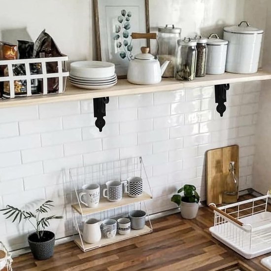 Stevige Wandbeugels voor Planken - Set van 4 Zwarte Hoeksteunen voor Wandmontage, Ideaal voor Floating Shelves en Opbergruimte, 4.52 x 5.9 — afbeelding 4