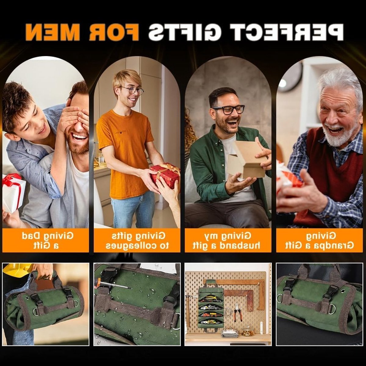 Handige Tool Roll voor Mannen - Perfecte Tooltas als Cadeau, Klein Geschenk voor Vader, Kerstcadeau en Creatieve Mannen Geschenkideeën (Groen)
