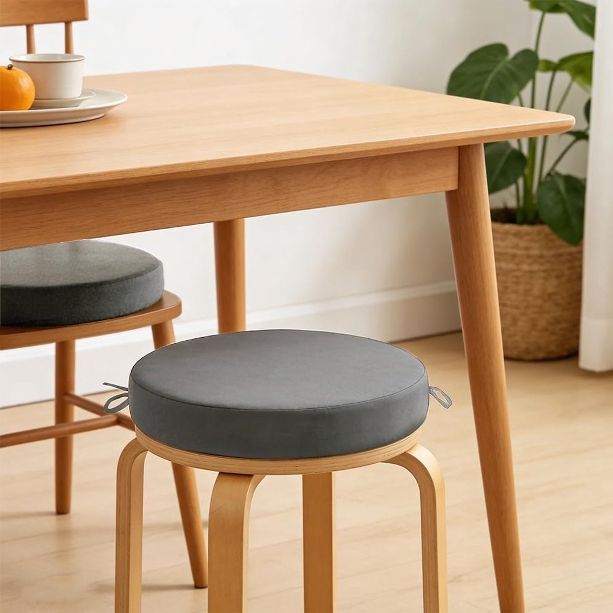 Zitkussen set van 2, 40 x 40 cm, rond met traagschuim, ideaal voor binnen en buiten, tuinstoel en balkon, comfortabel en stijlvol, grijs