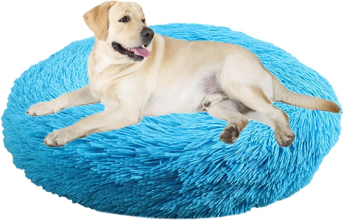 Hondenbed Kattenkussen - Donut mand - Rustgevend slapen - Verhoogde rand - Ø 50 cm - Blauw