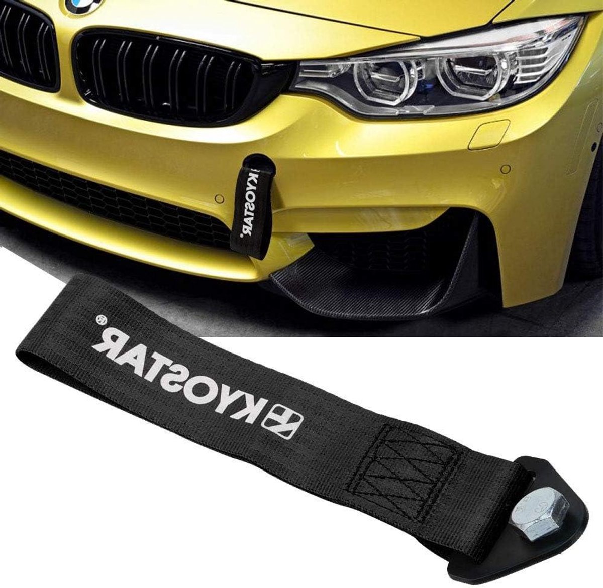 Sleepriem Auto - Trekriem Racing - Noodsituaties Rijden - Dubbele Steek Nylon - 8000 LBS - Zwart