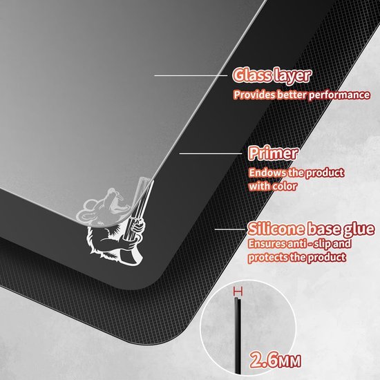 Gaming Muismat - Glas Muismat - FPS Spellen - Geëtst Glasoppervlak - 400x480mm - Zwart van Merkloos — afbeelding 5