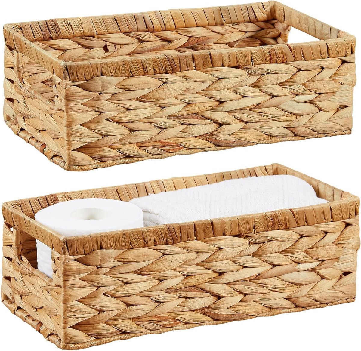 Waterhyacint Opbergmand - Rieten Mand Set - Planken Ordenen - Handgeweven Natuurlijk Materiaal - 36 x 16 x 12 cm