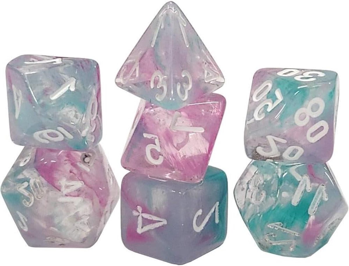 Mini Dobbelstenen Set - Polyhedral Dobbelstenen - Tabletop Gaming - Kleine 10mm Grootte - 7 Stuks - Blauweregen Witte Cijfers