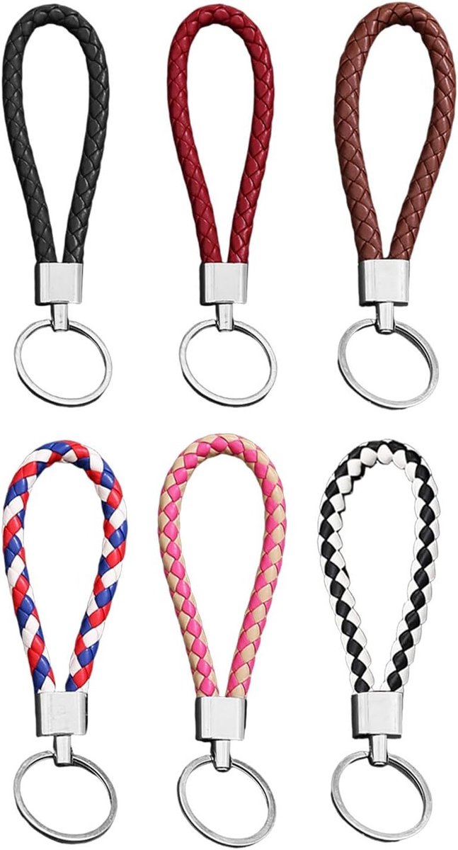 Elegante Sleutelhangers van Gevlochten Leder - 6 Stuks - Tijdloze Accessoire voor Auto en Sleutels - Unisex Ontwerp - Perfecte Cadeau voor Mannen en Vrouwen