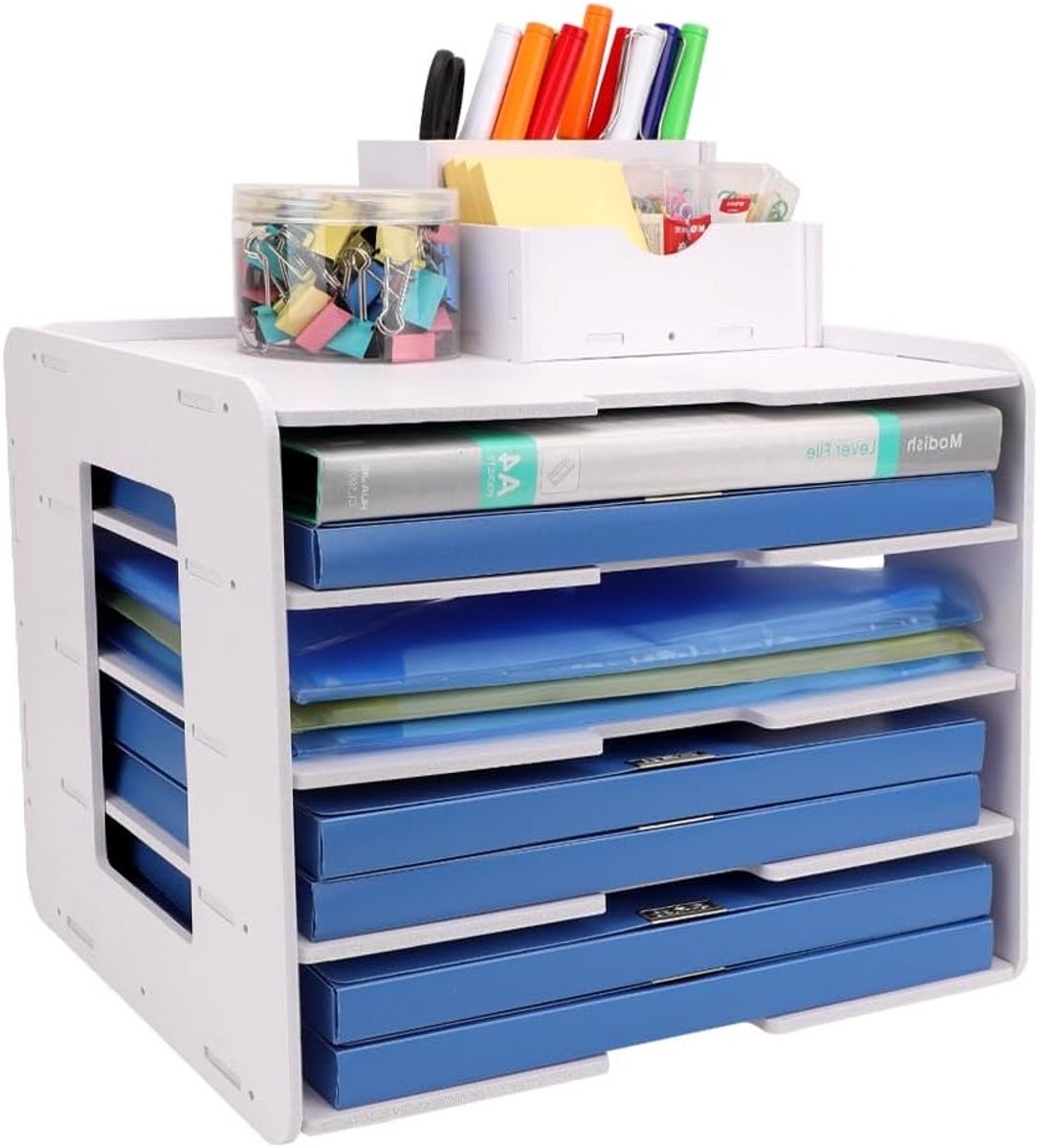 Organiser voor Bureau, Stapelbare Documenthouder, A4 Papieropslag met Pennenhouder voor Thuis, Kantoor en School