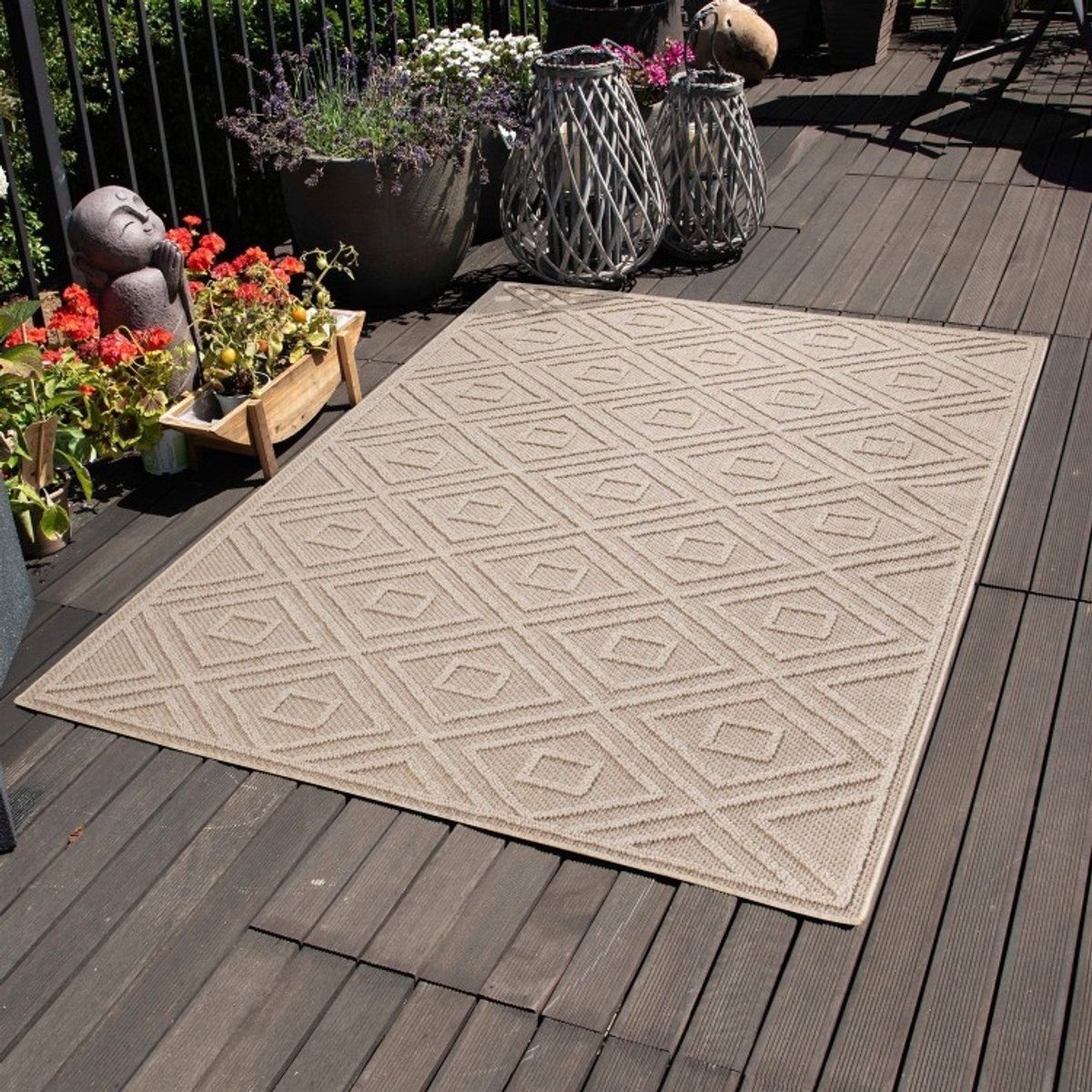 TapisTrend Buiten- en terraskleden Beige 80x150 cm Binnen- en buitenkleed, geometrisch patroon, voor keuken, balkon, bestand tegen