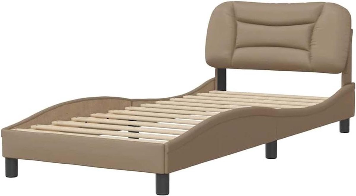 Bedframe met hoofdeinde - Bed ombouw tweepersoons - Goede nachtrust - Golvend ontwerp - 80 x 200 cm - Cappuccino