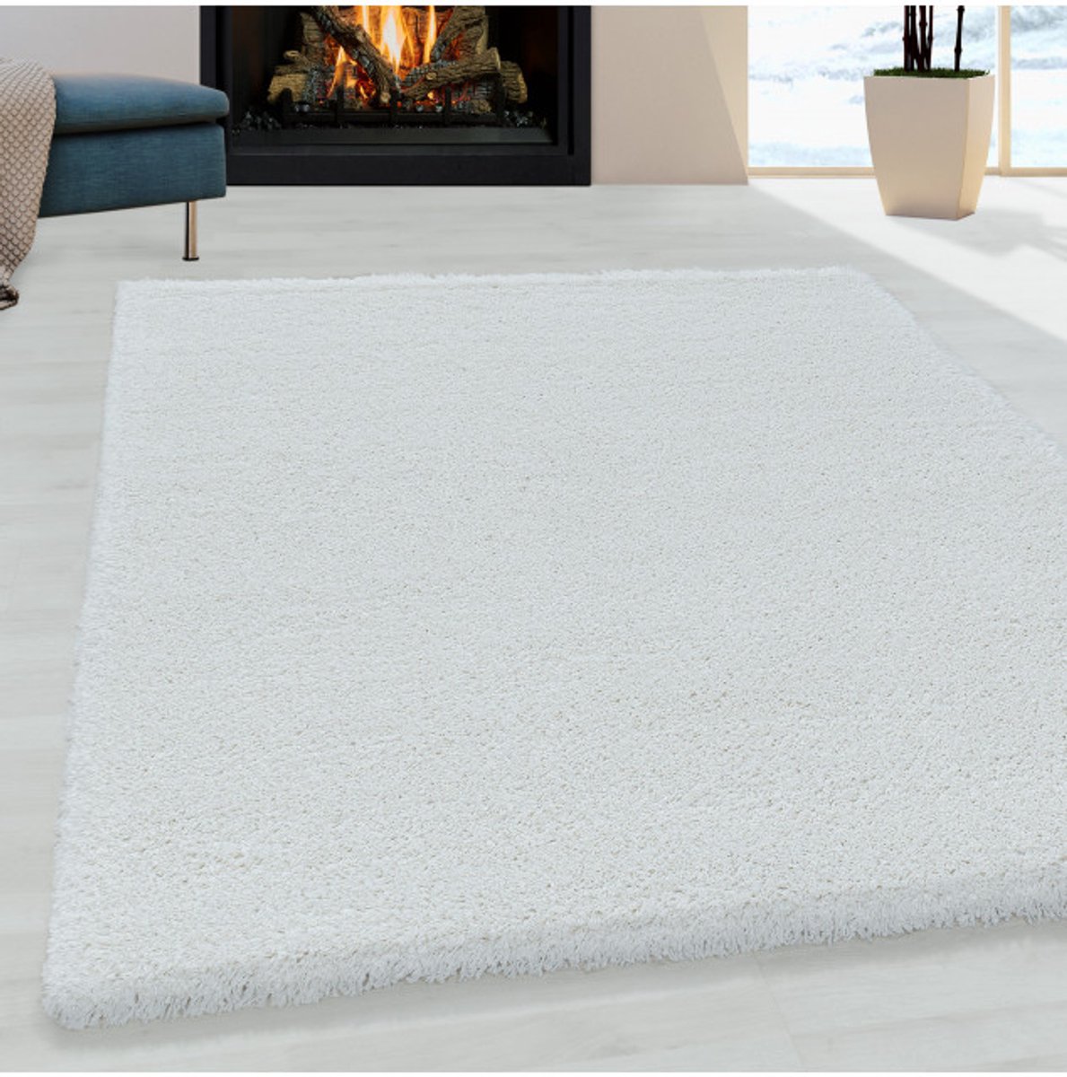 TapisTrend Harig tapijt Wit 80 cm rond Hoogpolig vloerkleed voor de woonkamer, aangenaam zacht vloerkleed voor de slaapkamer