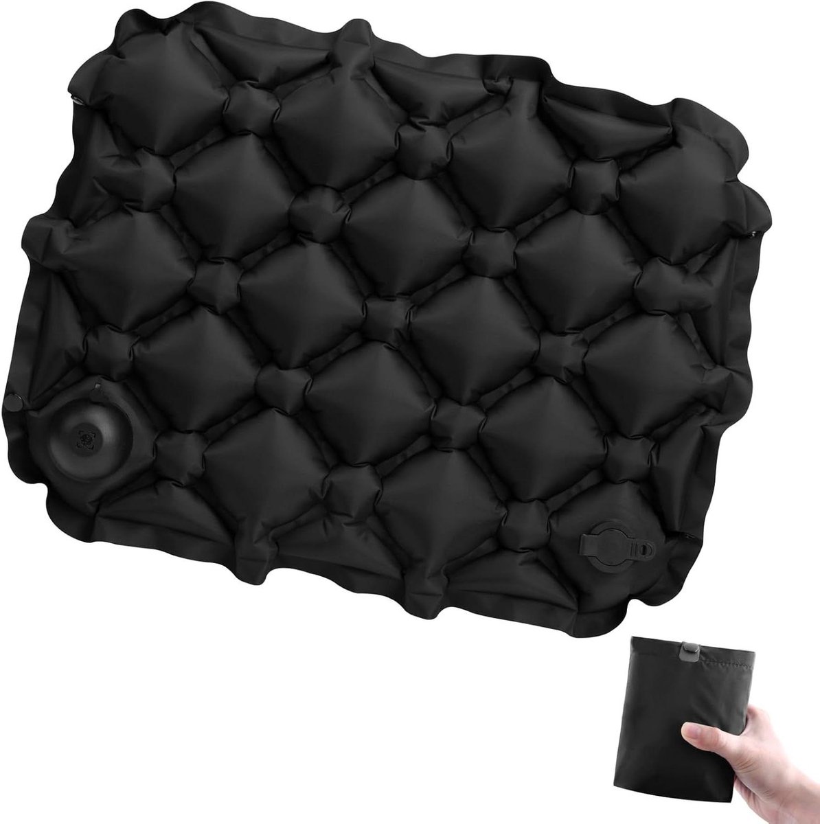 Opblaasbaar Campingzitkussen - Reiskussen Lichtgewicht - Comfortabel Zitten Buiten - Snel Opblaasbaar - 34 x 44 cm - Zwart